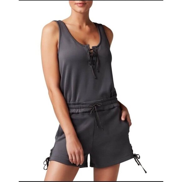 BLANC NOIR Side Medium Lace Up Romper Sleeveless Charcoal Gray Modal - Picture 1 of 16